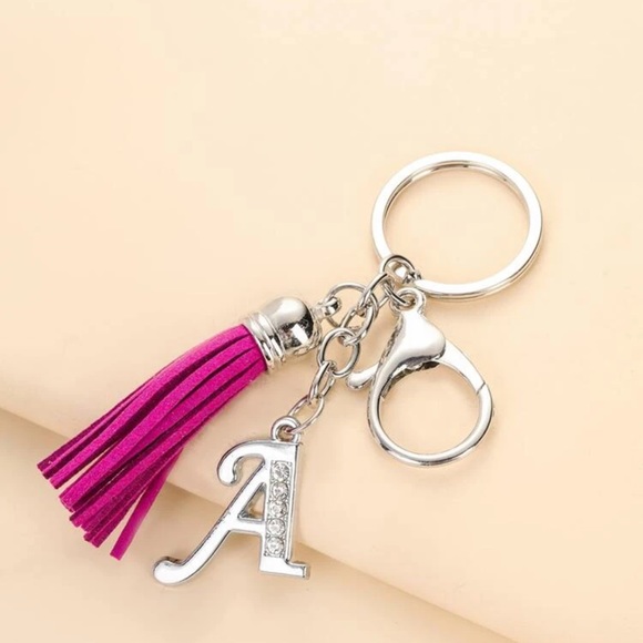 Rhinestone Decor Tassel & Letter A Charm Keychain - Picture 4 of 5